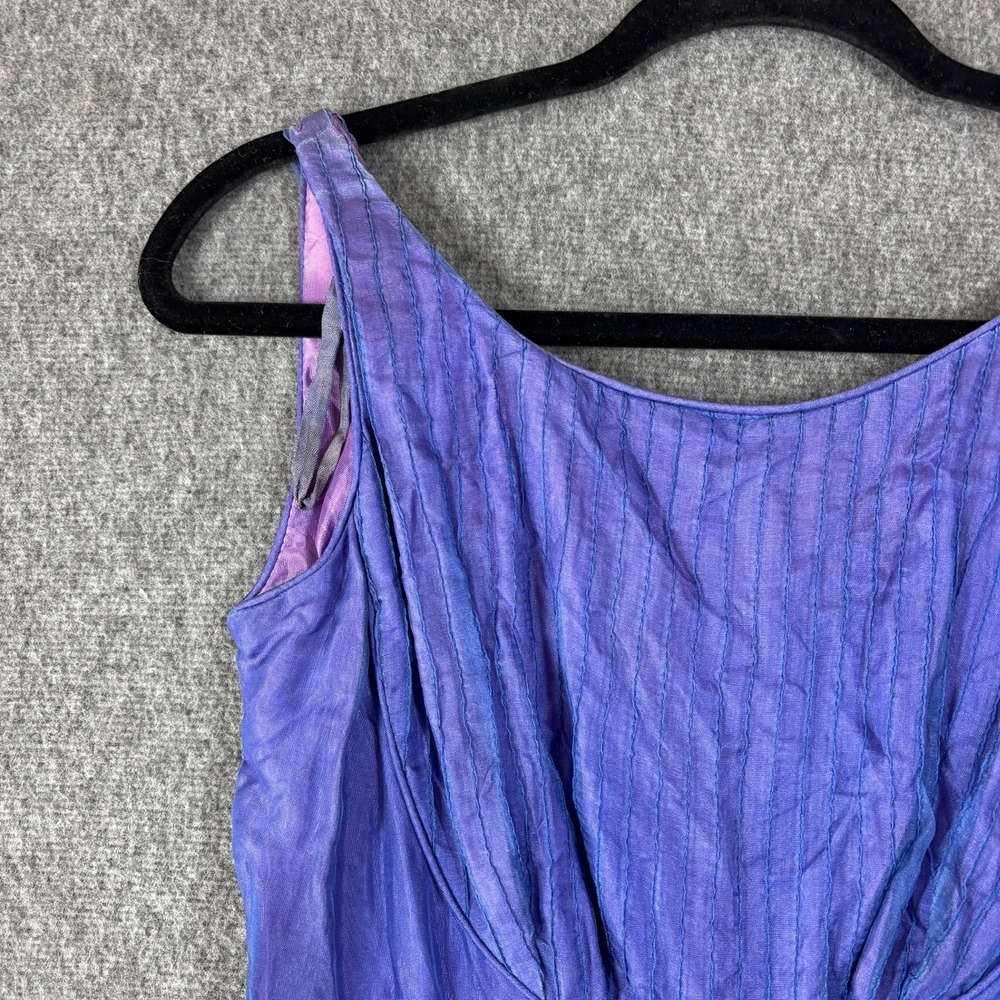 Vintage 50s Iridescent Purple Blue Organza Fit Flare Dress Bow Back Mid Century - Picture 2 of 10